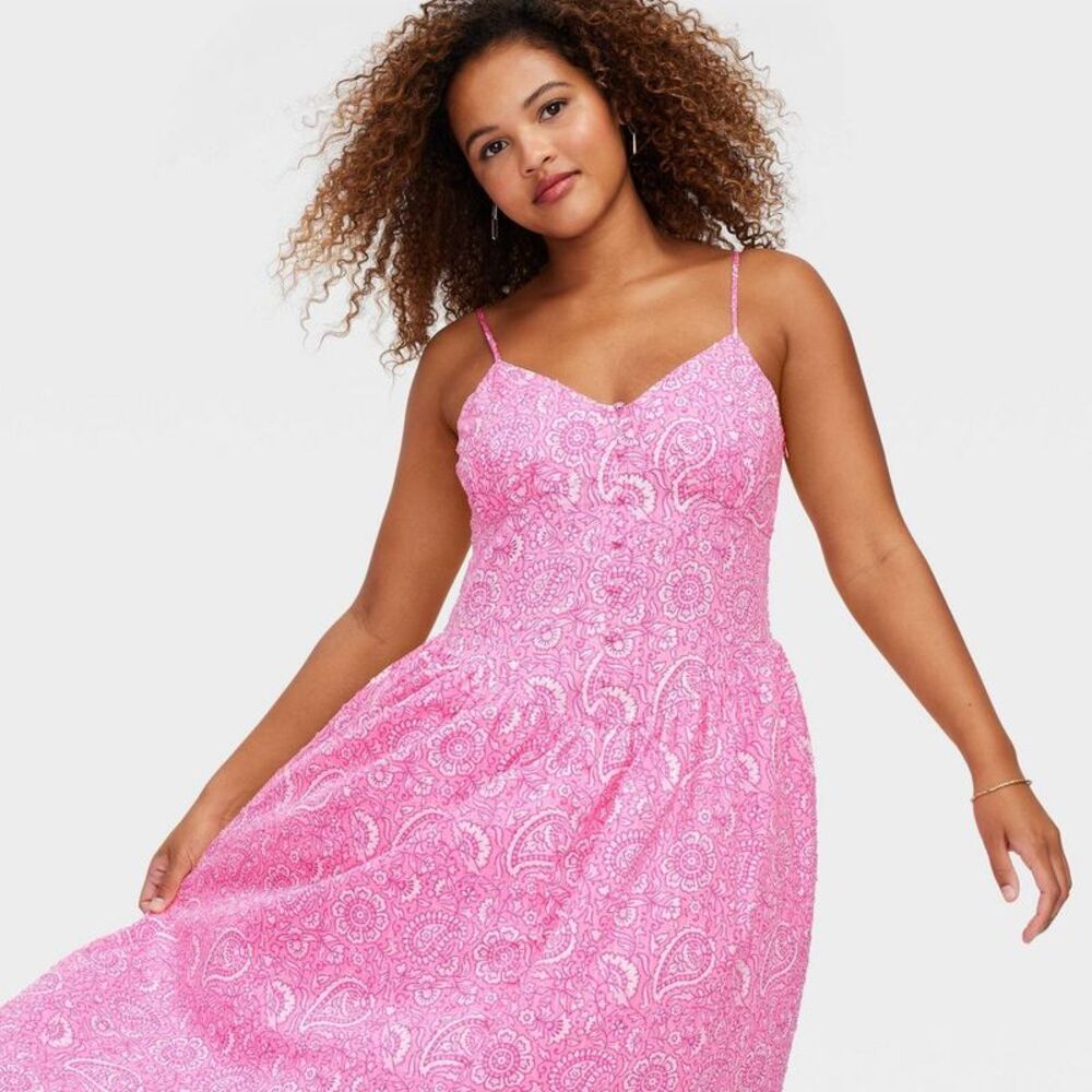 Roller Rabbit - Women's Paisley Floral Drop Waist Midi A-Line Dres Pink - Picture 3 of 4